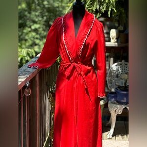 Vintage Evelyn Pearson 60s Maxi Red Ruffled Tie Dress